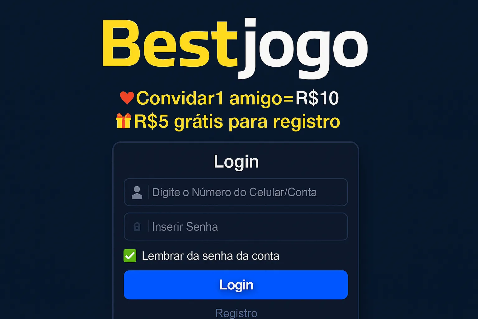 Criar uma nova Conta no plataforma Bestjogo